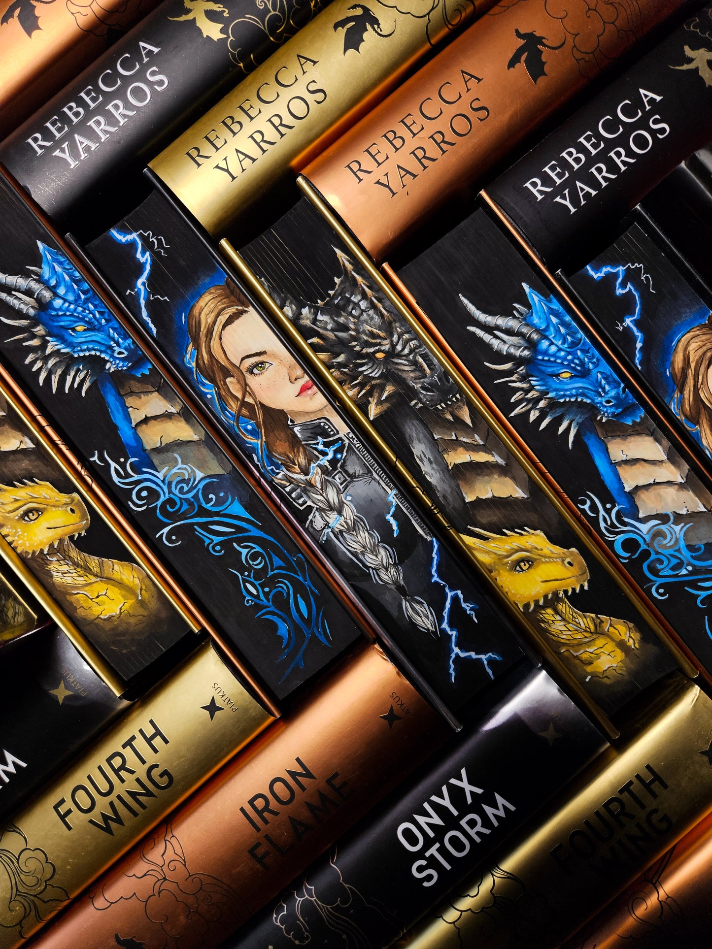 Fourth Wing, Iron Flame and Onyx Storm set by Rebecca Yarros Fore-edge Painting